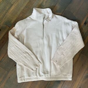 Boutique Quarter-Zip Sweater with Cable Knit Sleeves